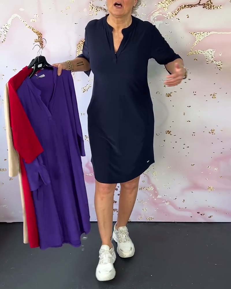 Hanneke™ | Plain dress with V-neck
