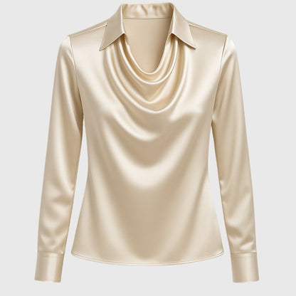 Sylvie | Blouse with a luxurious sheen and pleated neckline