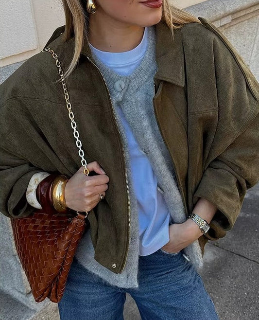 Quintine - Suede Bomber Jacket